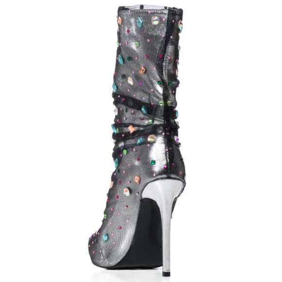 Azalea Wang Liora Silver Gemstone Stiletto Booties Size 9 - Picture 3 of 4